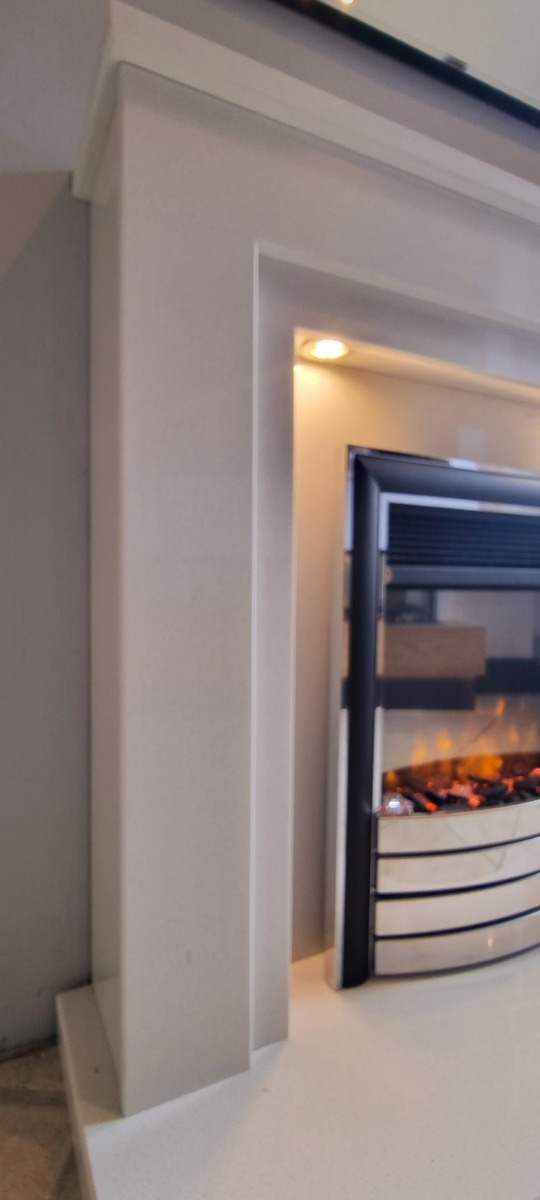 CORTONA WHITE MARBLE FIREPLACE WITH DOWNLIGHTS