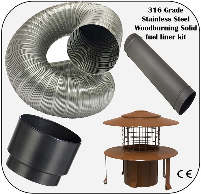 904 Grade Stainless Steel multifuel flue kit - 175mm