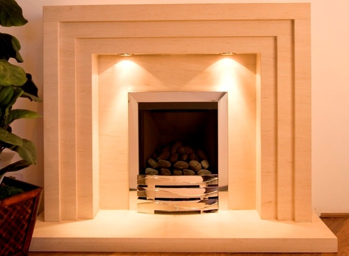 3 Step limestone  fireplace with lights
