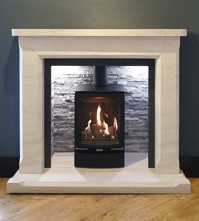 Balboa Limestone Fireplace with chamber