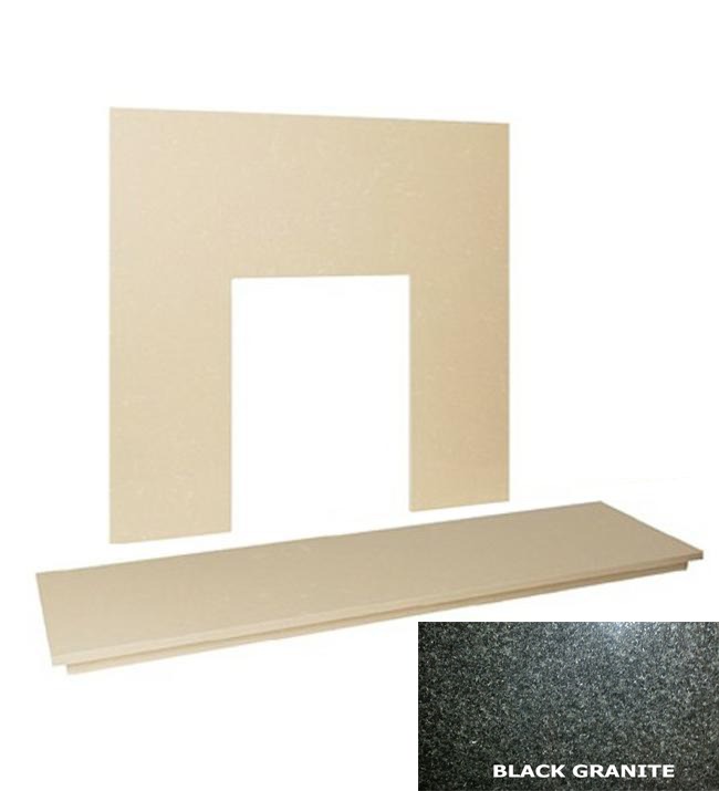 60&Prime; Black granite hearth & back panel set - Natural Black Granite