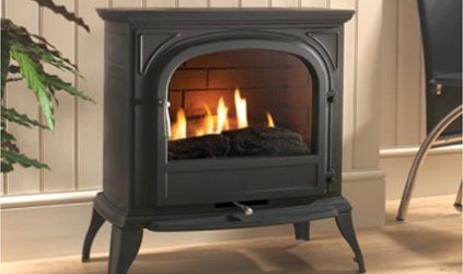 Rosall flueless gas stove in matt black (clear glass)