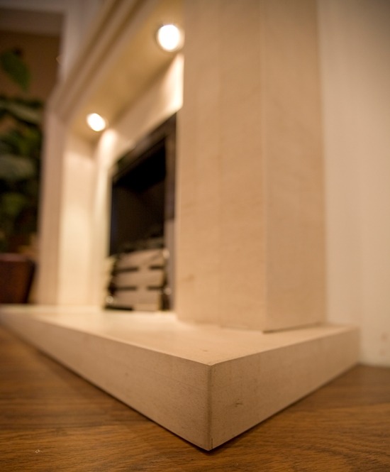 3 Step limestone  fireplace with lights