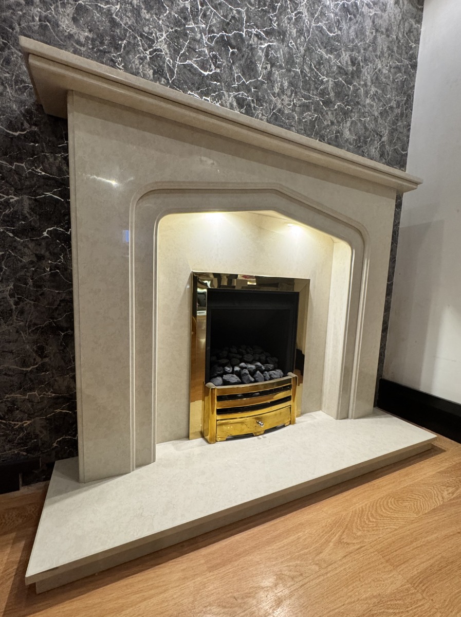 MERIDEN MARBLE FIREPLACE WITH LED DOWNLIGHTS