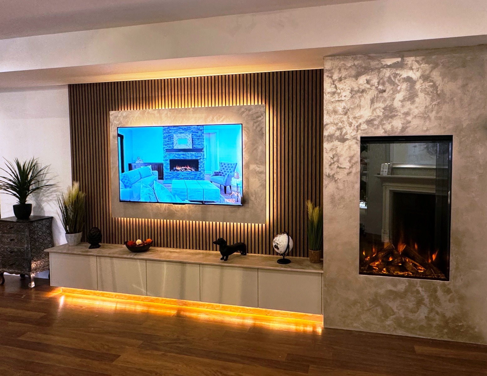 British Fires Knightwood Black Edition LED electric media wall fire