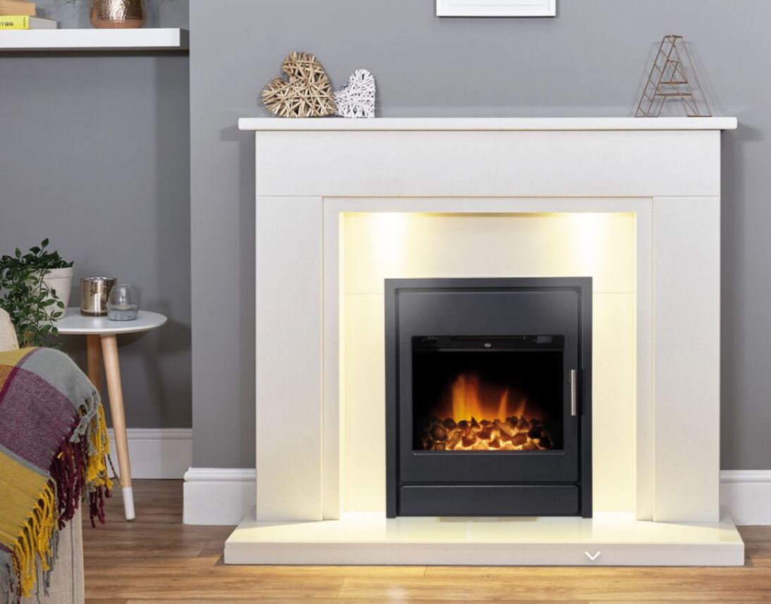 AURORA MONTREAL MARBLE FIREPLACE WITH LED DOWNLIGHTS